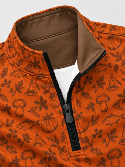 Rostoranger Golfpullover mit Herbstprint, Funktionsmaterial und Viertelreißverschluss