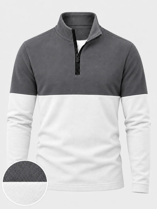 Golf-Pullover in Anthrazit mit Colorblock-Design und kurzem Reißverschluss