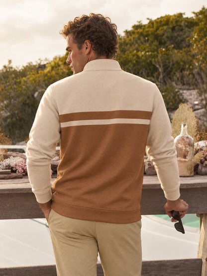 Golf-Pullover in Camel mit Colorblock-Design und kurzem Reißverschluss