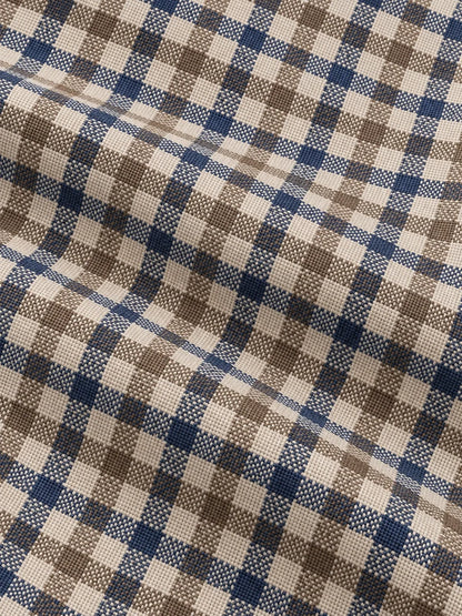 Golf-Pullover aus Funktionsmaterial in Marineblau und Taupe mit feinem Mikrokaromuster und Viertelreißverschluss