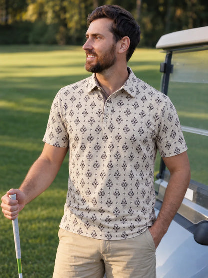 Vintage-Blumenmuster Performance-Golfpoloshirt