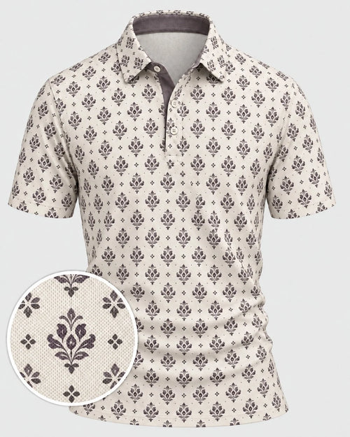 Vintage-Blumenmuster Performance-Golfpoloshirt